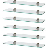 Harbour Housewares 6x Rounded Floating Glass Shelves - 50cm Bathroom Storage Display Unit in Gold