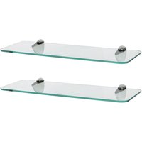 Harbour Housewares 2x Rounded Floating Glass Shelves - 40cm Bathroom Storage Display Unit in Silver