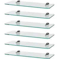 Harbour Housewares 6x Rounded Floating Glass Shelves - 40cm Bathroom Storage Display Unit in Silver