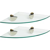 Harbour Housewares 2x Floating Glass Corner Shelves - 30cm Bathroom Storage Display Unit in Gold