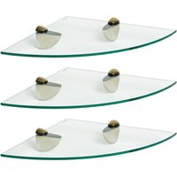 Harbour Housewares 3x Floating Glass Corner Shelves - 30cm Bathroom Storage Display Unit in Gold