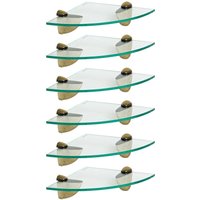 Harbour Housewares 6x Floating Glass Corner Shelves - 20cm Bathroom Storage Display Unit in Gold