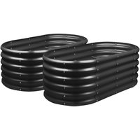 Harbour Housewares Raised Garden Beds - 2x Rounded Bottomless Galvanised Steel Planter 120 x 60 x 45cm in Black | Size: 120 x 60 x 45 cm