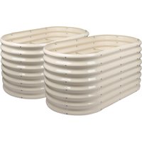 Harbour Housewares Raised Garden Beds - 2x Rounded Bottomless Galvanised Steel Planter 120 x 60 x 60cm in Ivory | Size: 120 x 60 x 60 cm