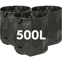 Harbour Housewares 500L Garden Waste Bags with Handles - 3x Large Gardening Rubbish Sacks in Black