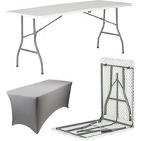 Harbour Housewares Folding Camping Picnic Table with Fitted Tablecloth - (6ft) - White in Grey