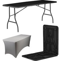 Harbour Housewares Folding Camping Picnic Table with Fitted Tablecloth - (6ft) - Black in Grey