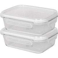 Harbour Housewares 1L Glass Food Storage Containers - Airtight Meal Prep Tubs - 2 Pack in White