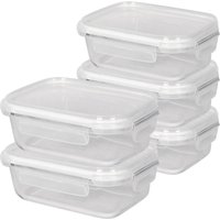 Harbour Housewares 640ml Glass Food Storage Containers - Airtight Meal Prep Tubs - 5 Pack in White