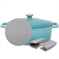 Argon Tableware Oval Cast Iron Casserole Dish with Cookware Self Basting Lid - 4.68L in Teal