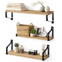 Harbour Housewares Wooden Floating Shelves Set of 3 Wall Mounted Storage Display Unit in Brown