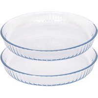 Argon Tableware Round Glass Oven Dishes - 32 x 32cm - 2x Optical Roasting Baking Tray in Clear | Size: 32 x 32 cm
