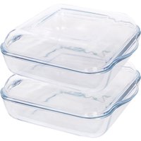 Argon Tableware Square Glass Oven Dishes with Lid - 24cm x 21cm - 2x Small Baking Tray in Clear | Size: 24 cm x 21 cm