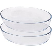 Argon Tableware Oval Glass Oven Dishes - 26cm x 18cm - 2x Small Baking Tray in Clear | Size: 26 cm x 18 cm