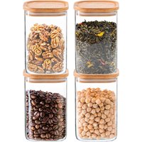 Argon Tableware 4x Square Glass Storage Jars with Airtight Wooden Lids - 1.1L in Clear