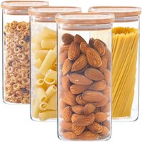 Argon Tableware 4x Square Glass Storage Jars with Airtight Wooden Lids - 1.5L in Clear