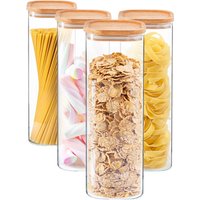 Argon Tableware 4x Square Glass Storage Jars with Airtight Wooden Lids - 2.2L in Clear