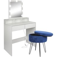 Harbour Housewares Wooden Dressing Table Set with LED Lights & Stool in Blue