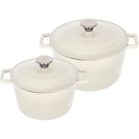 Argon Tableware 2pc Round Cast Iron Casserole Dish Set - 2.8L / 4.5L Cookware with Lid in Beige