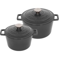 Argon Tableware 2pc Round Cast Iron Casserole Dish Set - 2.8L / 4.5L Cookware with Lid in Grey