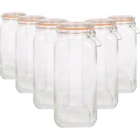 Argon Tableware Square Glass Jars with Clip-Top Lids - 2L - Pack of 6 in Clear