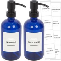 Harbour Housewares Glass Soap Dispensers with Labels - 500ml - White - Pack of 2 in Blue