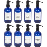 Harbour Housewares Glass Soap Dispensers with Labels - 500ml - White - Pack of 8 in Blue