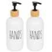 Harbour Housewares 500ml Glass Hand Soap Dispenser - 2x Refillable Bottle with Bamboo Pump in White