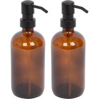 Harbour Housewares 500ml Glass Soap Dispensers - 2x Refillable Hand Wash Bottle with Pump in Amber