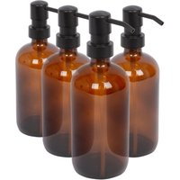 Harbour Housewares 500ml Glass Soap Dispensers - 4x Refillable Hand Wash Bottle with Pump in Amber