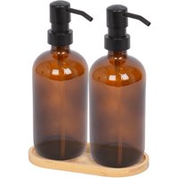 Harbour Housewares 2pc Glass Soap Dispenser Set with Bamboo Tray - 500ml in Orange