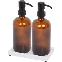 Harbour Housewares 2pc Glass Soap Dispenser Set with Ceramic Tray - 500ml in Orange