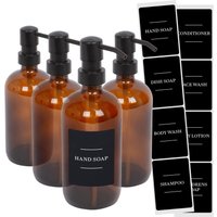 Harbour Housewares Glass Soap Dispensers with Labels - 500ml - Black - Pack of 4 in Orange
