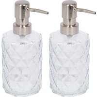 Harbour Housewares 500ml Glass Soap Dispensers - 2x Prism Refillable Hand Wash Bottle with Pump in Clear