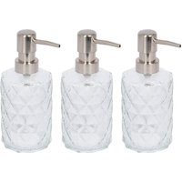 Harbour Housewares 500ml Glass Soap Dispensers - 3x Prism Refillable Hand Wash Bottle with Pump in Clear