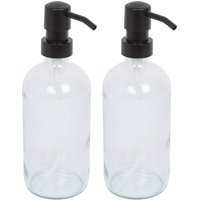 Harbour Housewares 500ml Glass Soap Dispensers - 2x Refillable Hand Wash Bottle with Pump in Clear