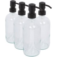 Harbour Housewares 500ml Glass Soap Dispensers - 4x Refillable Hand Wash Bottle with Pump in Clear