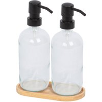 Harbour Housewares 2pc Glass Soap Dispenser Set with Bamboo Tray - 500ml in Clear
