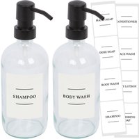 Harbour Housewares Glass Soap Dispensers with Labels - 500ml - White - Pack of 2 in Clear