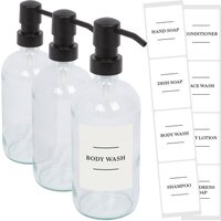 Harbour Housewares Glass Soap Dispensers with Labels - 500ml - White - Pack of 3 in Clear