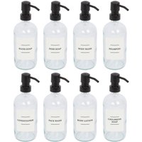 Harbour Housewares Glass Soap Dispensers with Labels - 500ml - White - Pack of 8 in Clear