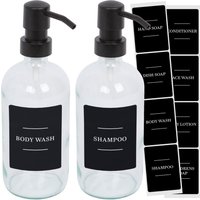 Harbour Housewares Glass Soap Dispensers with Labels - 500ml - Black - Pack of 2 in Clear