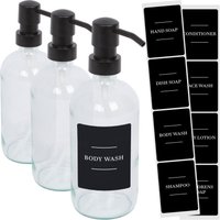 Harbour Housewares Glass Soap Dispensers with Labels - 500ml - Black - Pack of 3 in Clear