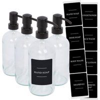 Harbour Housewares Glass Soap Dispensers with Labels - 500ml - Black - Pack of 4 in Clear
