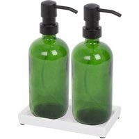 Harbour Housewares 2pc Glass Soap Dispenser Set with Ceramic Tray - 500ml in Green