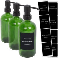 Harbour Housewares Glass Soap Dispensers with Labels - 500ml - Black - Pack of 3 in Green
