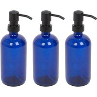 Harbour Housewares 500ml Glass Soap Dispensers - 3x Refillable Hand Wash Bottle with Pump in Blue