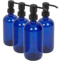 Harbour Housewares 500ml Glass Soap Dispensers - 4x Refillable Hand Wash Bottle with Pump in Blue