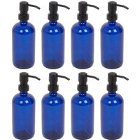 Harbour Housewares 500ml Glass Soap Dispensers - 8x Refillable Hand Wash Bottle with Pump in Blue