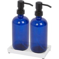Harbour Housewares 2pc Glass Soap Dispenser Set with Ceramic Tray - 500ml in Blue